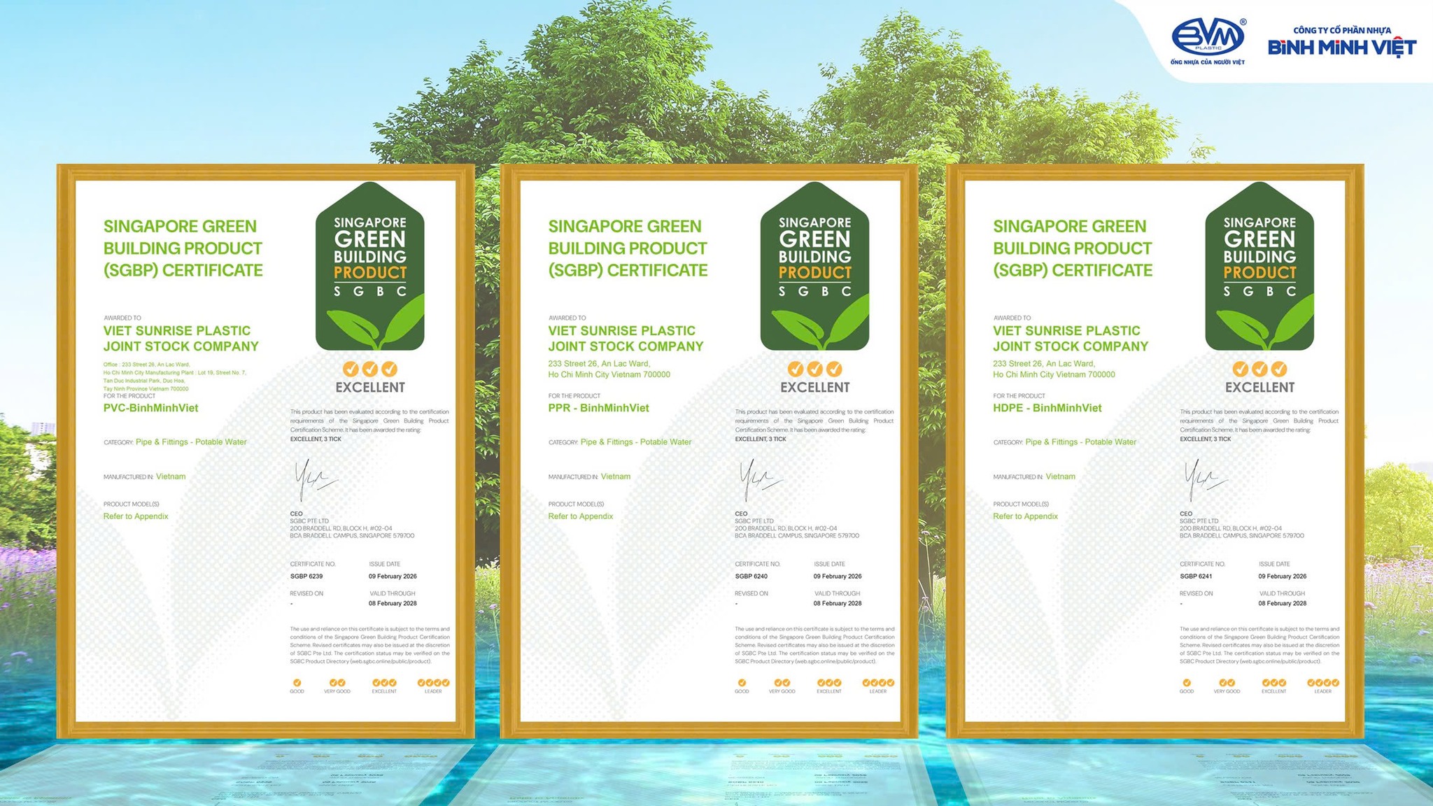 629372571 122219778476051876 1877650830616400526 n - Báo Nhân Dân: Bình Minh Việt đạt chứng nhận Sản phẩm Xanh Singapore (SGBP) mức xuất sắc cho cả ba dòng sản phẩm chiến lược. - Công ty cổ phần Nhựa Bình Minh Việt